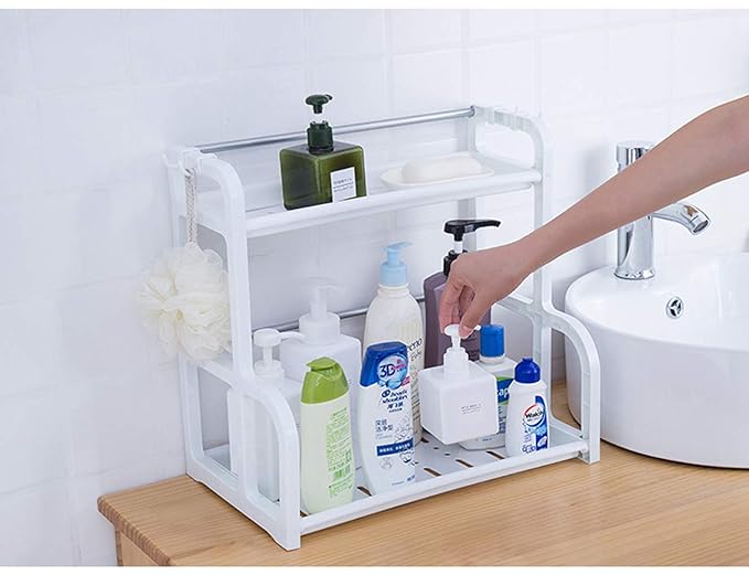 Standing Kitchen & Bathroom Countertop Storage Organizer – Spice Bottle & Jar Rack Holder (White)