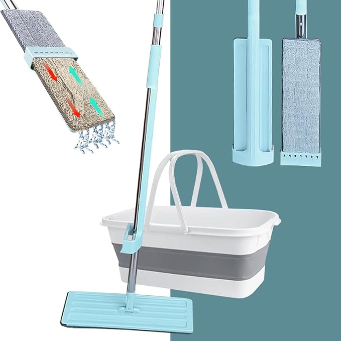 Self-Cleaning Flat Mop with Foldable Bucket